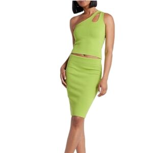 EXPRESS Body Contour One Shoulder Cutout Cropped Sweater Tank Green Size L